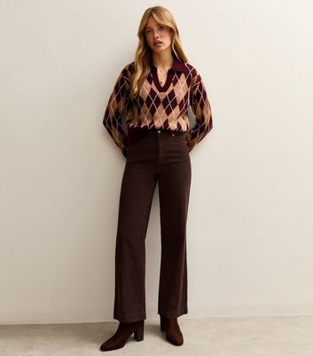 Brown Cotton Corduroy Wide Leg Trousers