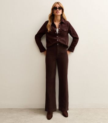 Brown Cotton Corduroy Wide Leg Trousers