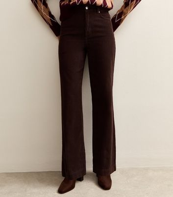 Brown Cotton Corduroy Wide Leg Trousers