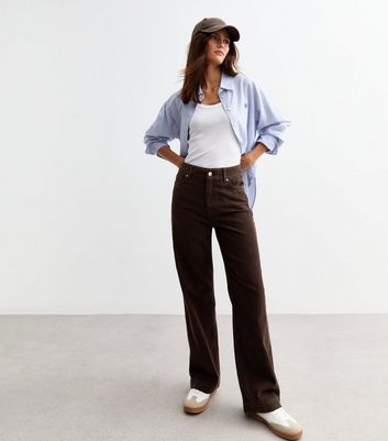 Brown Cotton Corduroy Wide Leg Trousers