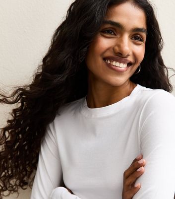 Petite White Crew Neck Long Sleeve Bodysuit