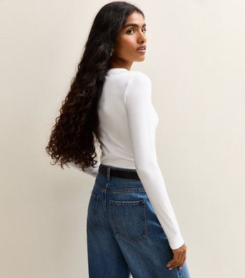 Petite White Crew Neck Long Sleeve Bodysuit