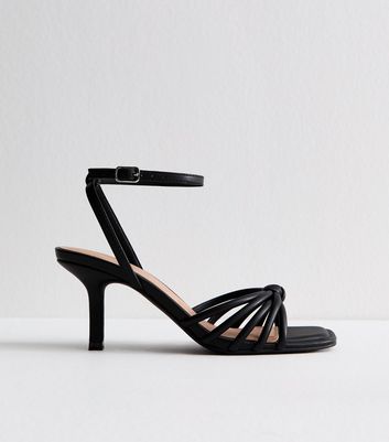 Black Faux Leather Knot Detail Low Stiletto Sandals 3 Black Faux Leather Knot Detail Low Stiletto Sandals