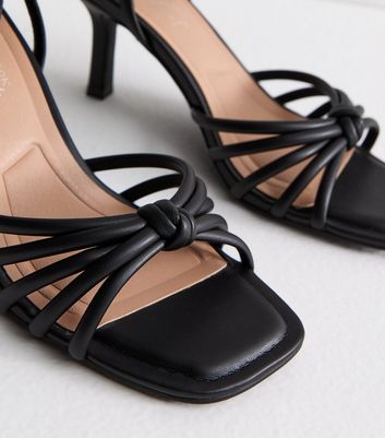 Black Faux Leather Knot Detail Low Stiletto Sandals 5 Black Faux Leather Knot Detail Low Stiletto Sandals