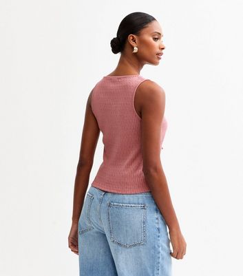 Pink Ribbed Pointelle Effect Tie Front Vest 4 Pink Ribbed Pointelle Effect Tie Front Vest