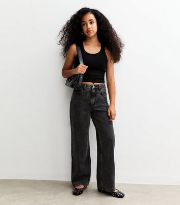 Girls Black Wide Leg Jeans