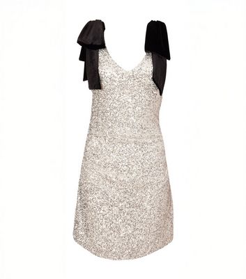QUIZ Silver Sequin Bows Mini Dress 4 QUIZ Silver Sequin Bows Mini Dress