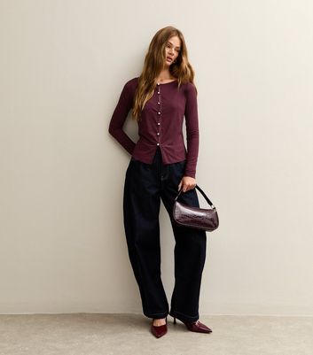 Burgundy Button Through Long Sleeve Top 3 Burgundy Button Through Long Sleeve Top