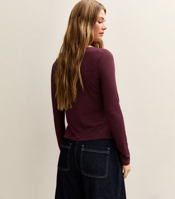 Burgundy Button Through Long Sleeve Top 4 Burgundy Button Through Long Sleeve Top