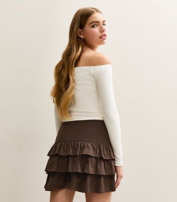 Girls Dark Brown Jersey Tiered Rara Skort 4 Girls Dark Brown Jersey Tiered Rara Skort