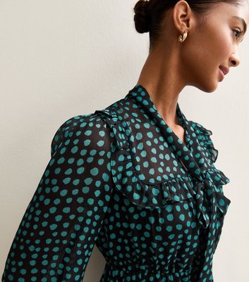 Blue Chiffon Spotty Mini Dress