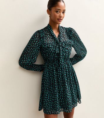 Blue Chiffon Spotty Mini Dress