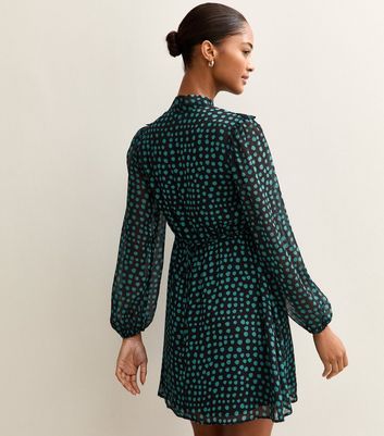 Blue Chiffon Spotty Mini Dress