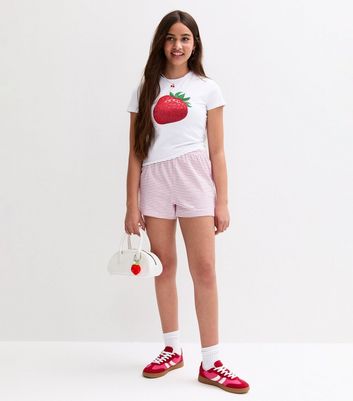 Girls Pink Striped Jersey Shorts