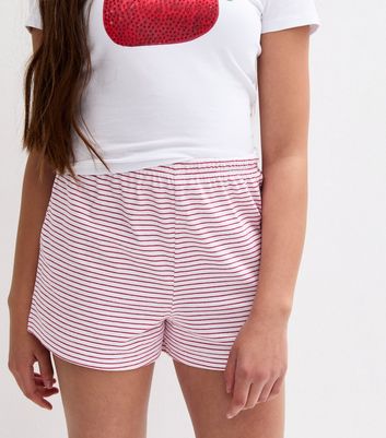 Girls Pink Striped Jersey Shorts