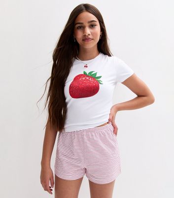 Girls Pink Striped Jersey Shorts