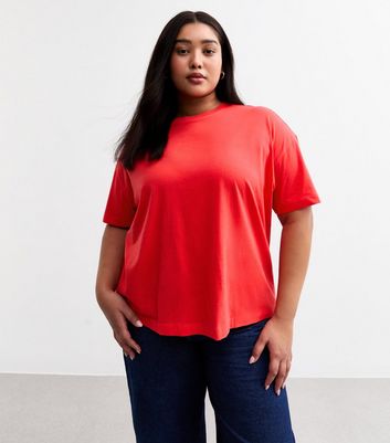 Curves Red Boxy Short Sleeve T-Shirt
