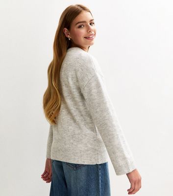 Girls Grey Deer Motif Jumper