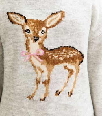Girls Grey Deer Motif Jumper