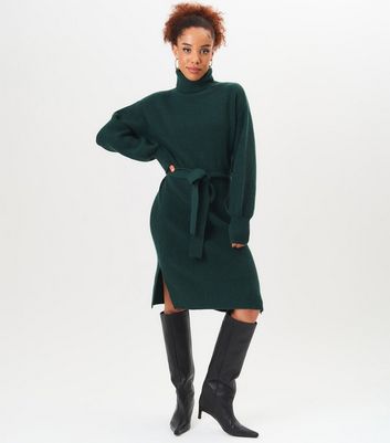 Gini London Green Chunky Knit Jumper Dress