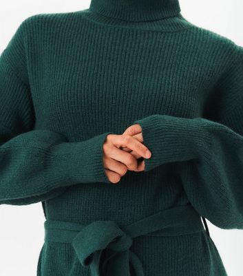 Gini London Green Chunky Knit Jumper Dress