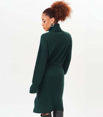 Gini London Green Chunky Knit Jumper Dress