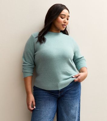 Curves Light Blue Crew Neck Jumper