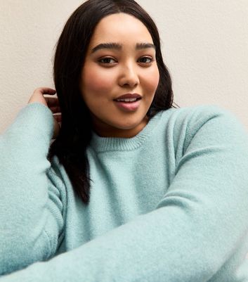 Curves Light Blue Crew Neck Jumper