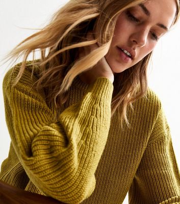 Green Ribbed Crew Neck Knit Jumper