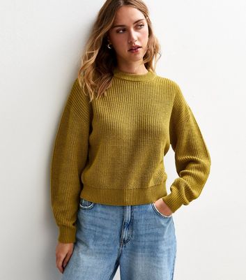 Green Ribbed Crew Neck Knit Jumper