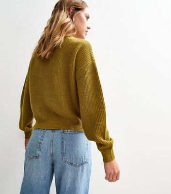 Green Ribbed Crew Neck Knit Jumper