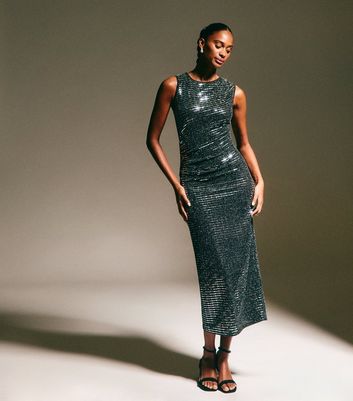 Silver Sequin Embellished Midi Dress