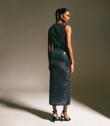 Silver Sequin Embellished Midi Dress
