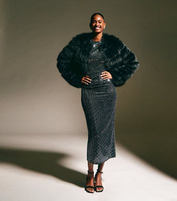 Silver Sequin Embellished Midi Dress