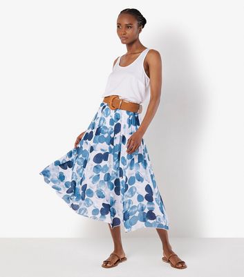 Apricot Blue Printed Midi Skirt