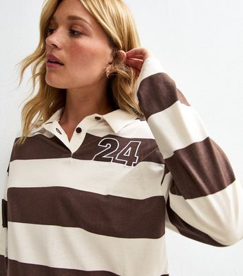Brown Striped Long Sleeve Rugby Top