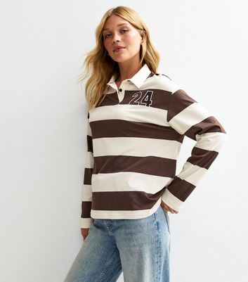 Brown Striped Long Sleeve Rugby Top