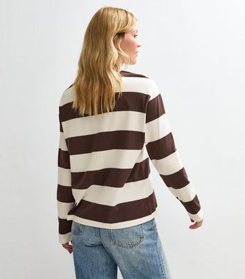 Brown Striped Long Sleeve Rugby Top