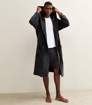 Dark Grey Relaxed Hooded Dressing Gown 3 Dark Grey Relaxed Hooded Dressing Gown