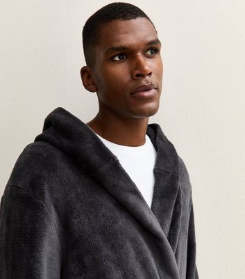 Dark Grey Relaxed Hooded Dressing Gown 4 Dark Grey Relaxed Hooded Dressing Gown
