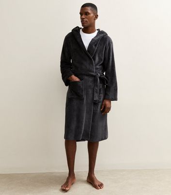 Dark Grey Relaxed Hooded Dressing Gown 5 Dark Grey Relaxed Hooded Dressing Gown