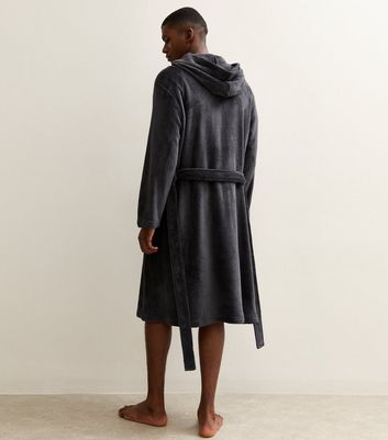 Dark Grey Relaxed Hooded Dressing Gown 6 Dark Grey Relaxed Hooded Dressing Gown