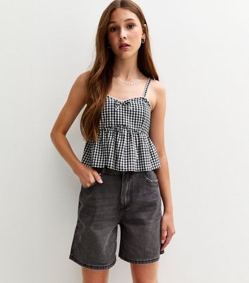 Girls Black Denim Bermuda Shorts
