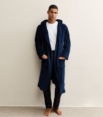 Navy Relaxed Hooded Dressing Gown 3 Navy Relaxed Hooded Dressing Gown