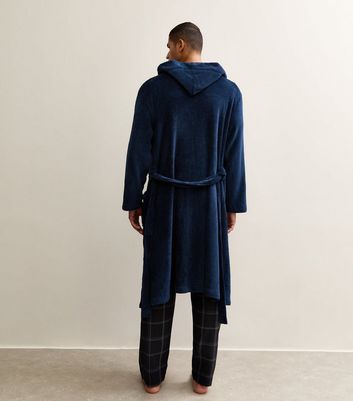 Navy Relaxed Hooded Dressing Gown 4 Navy Relaxed Hooded Dressing Gown