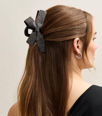 Black Diamante Bow Hair Clip 3 Black Diamante Bow Hair Clip