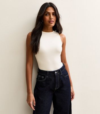 Off White Sleeveless Jersey Bodysuit