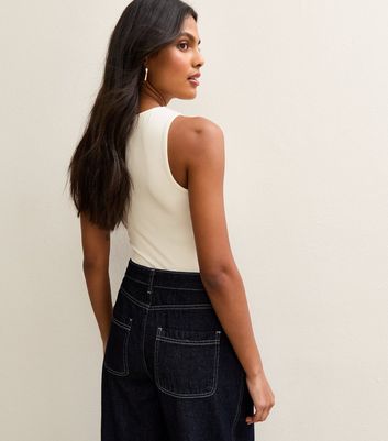 Off White Sleeveless Jersey Bodysuit