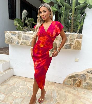 AX Paris Red Tie-Dye Midi Wrap Dress