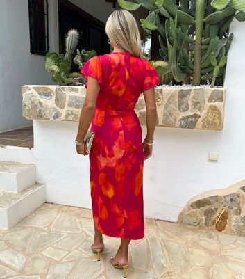 AX Paris Red Tie-Dye Midi Wrap Dress